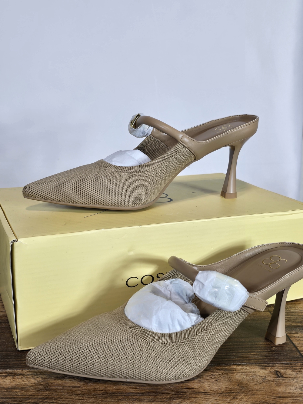 Cosy Island Women's Tan Pointed Toe Mary Jane Heeled Mules Size 5.5 - Picture 2 of 13